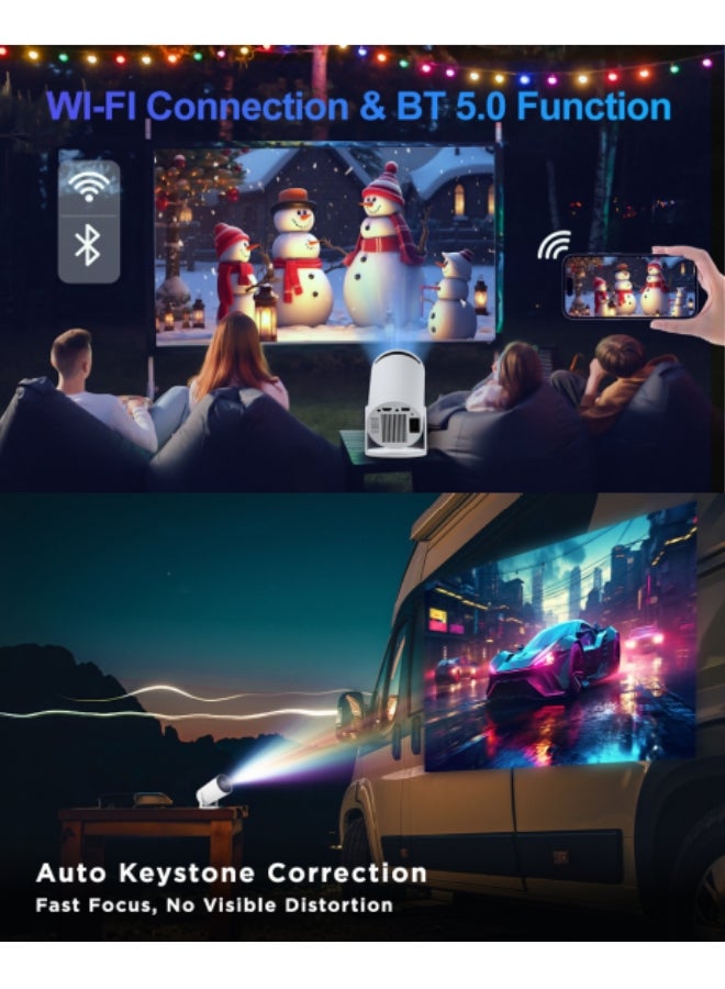 Mini Portable Projector - 5G Wifi 6 BT 5.0 Android 11, Projector 4K 1080P Full HD Support 8000 Lumens, Horizontal Keystone Correction Auto Led Projector, 180°Rotating Projector for Telephone - Image 3