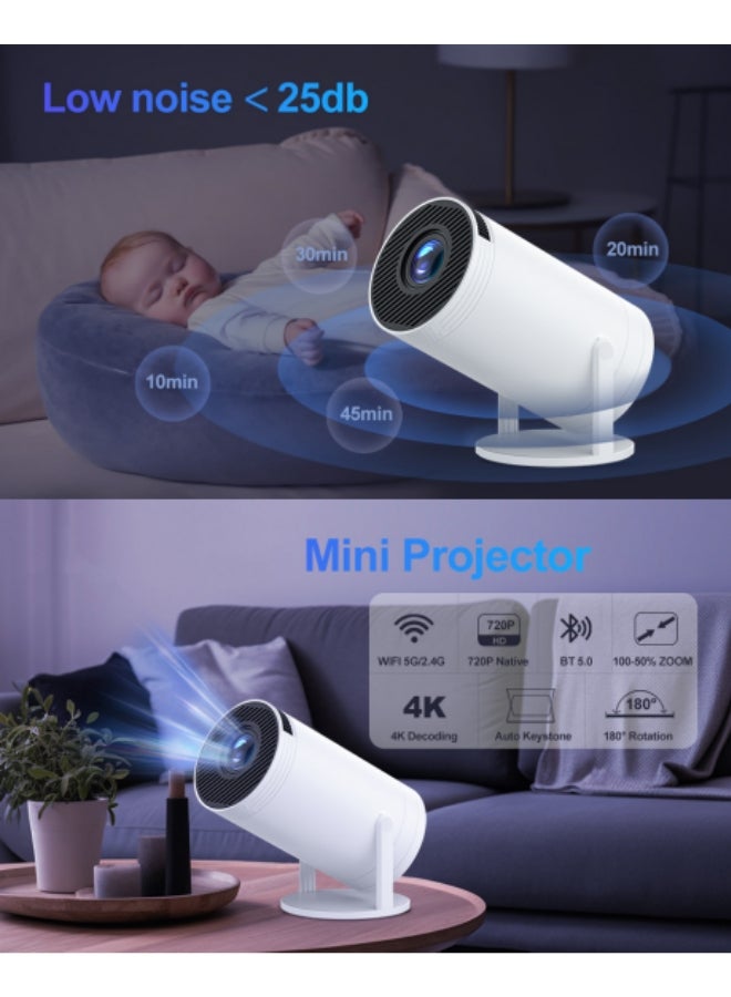 Mini Portable Projector - 5G Wifi 6 BT 5.0 Android 11, Projector 4K 1080P Full HD Support 8000 Lumens, Horizontal Keystone Correction Auto Led Projector, 180°Rotating Projector for Telephone - Image 4