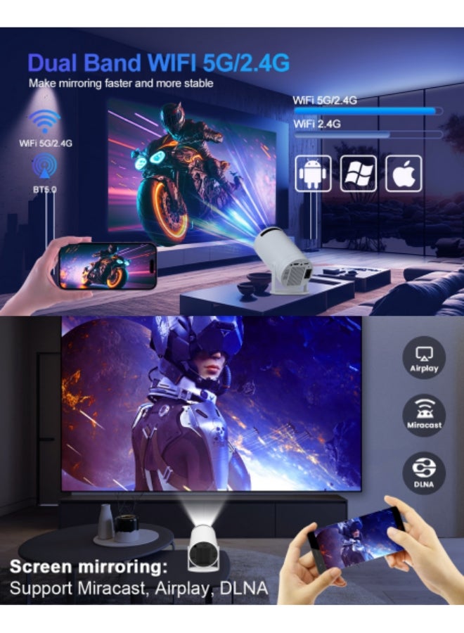 Mini Portable Projector - 5G Wifi 6 BT 5.0 Android 11, Projector 4K 1080P Full HD Support 8000 Lumens, Horizontal Keystone Correction Auto Led Projector, 180°Rotating Projector for Telephone - Image 5