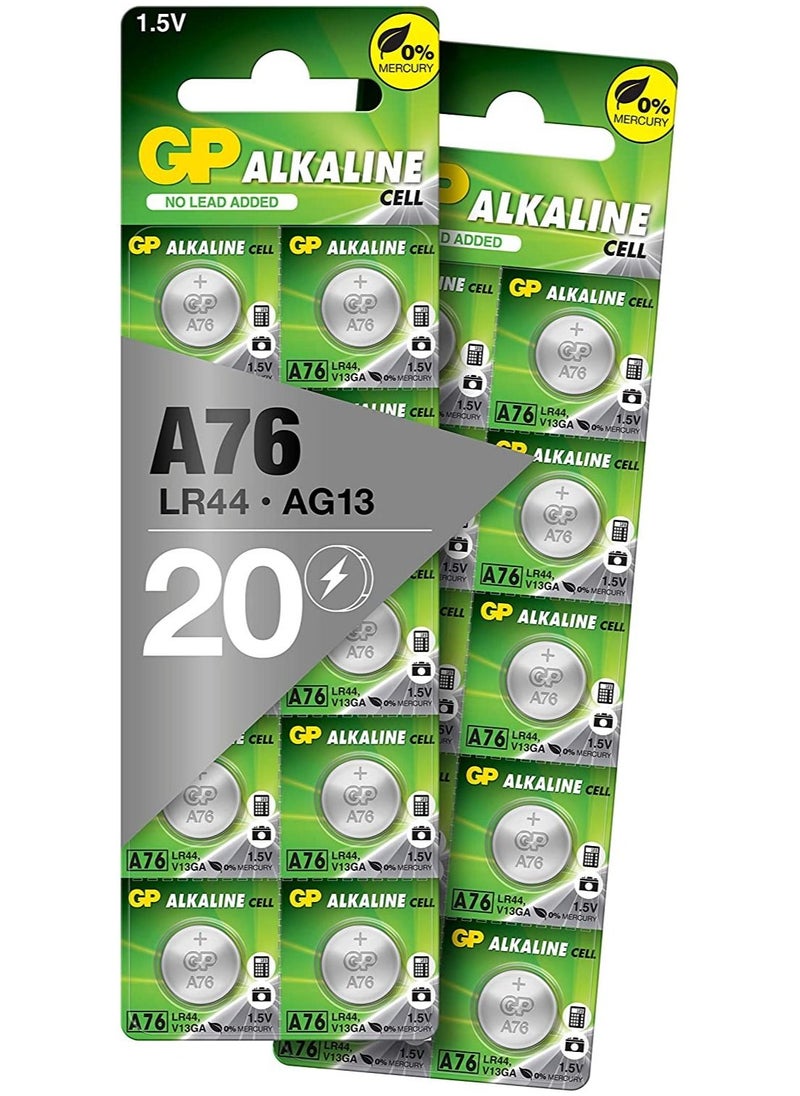 جي بي 20-Pieces GP (A76) LR44 AG13 Alkaline Cell 0% Mercury 1.5V Batteries  - Image 1