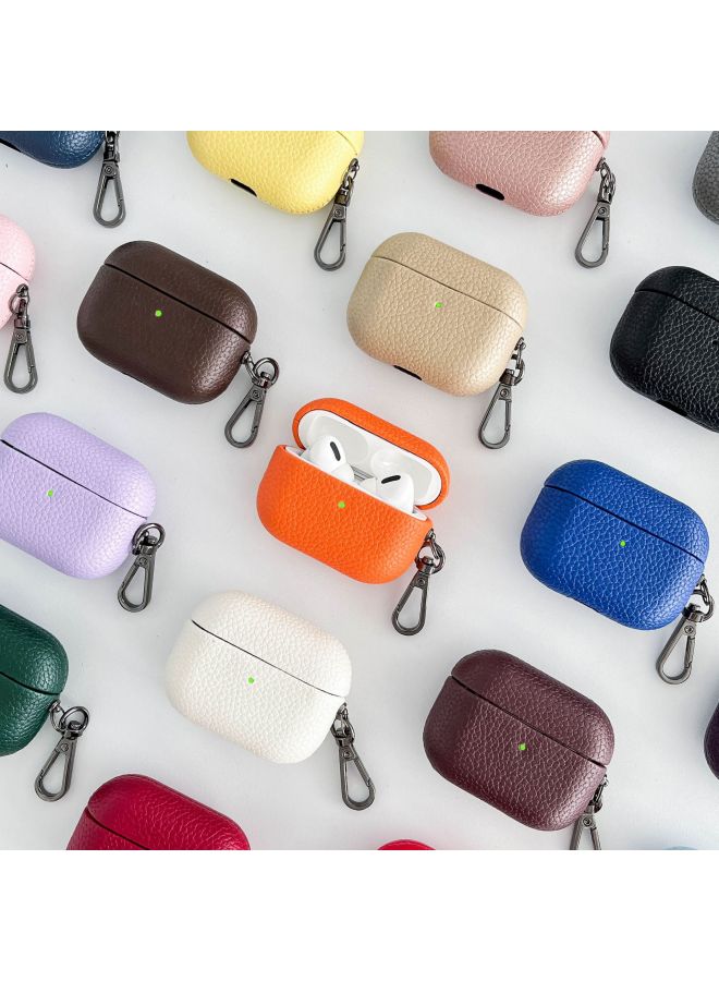 Loquat Lychee Pattern Airpods1/2 Protective Case For AppleAirpods Pro Wireless Bluetooth Leather Pattern Earphone Case-Color:Lychee Pattern Dark Purple + on-Model:AirPodsPro2  - Image 4