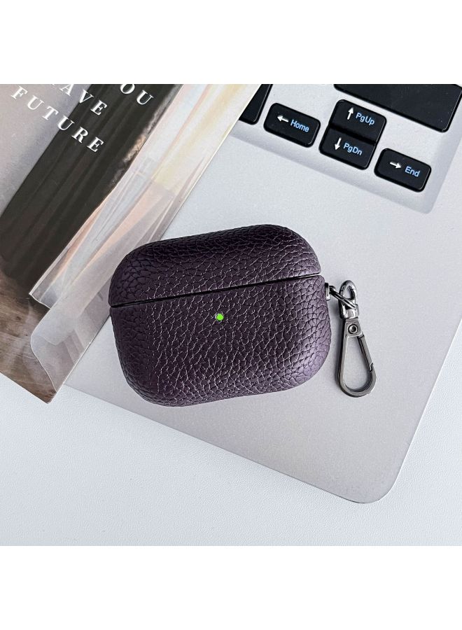 Loquat Lychee Pattern Airpods1/2 Protective Case For AppleAirpods Pro Wireless Bluetooth Leather Pattern Earphone Case-Color:Lychee Pattern Dark Purple + on-Model:AirPodsPro2  - Image 1
