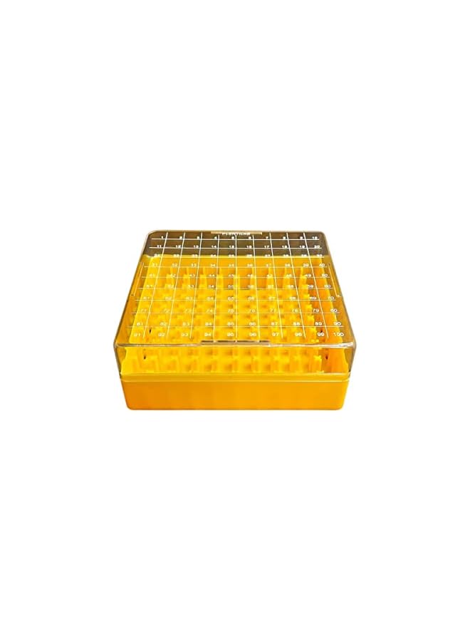 Green Tiger صناديق الفريزر من البولي كربونات، حامل قوارير كرايو بوكس، تخزين الفريزر، 10 × 10 مصفوفة، 100 مكان، 130 مم طول × 130 مم عرض × 52 مم ارتفاع. مناسب لقوارير كرايو سعة 1 مل، 1.8 مل و 2 مل (عبوة واحدة) - Image 2