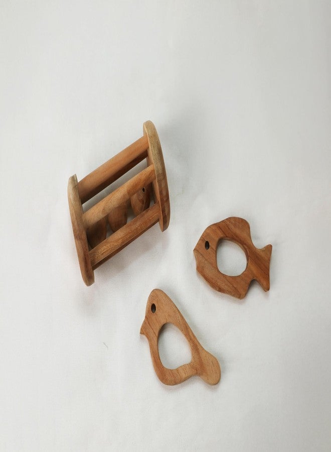 SOULILLY Neem Wood Baby Teether and Rattle Set | Natural Fish Teether Bird Teether and Tumbler Rattle | for Infants 3 Months Plus | Eco Friendly Baby Toy Kit - Image 1