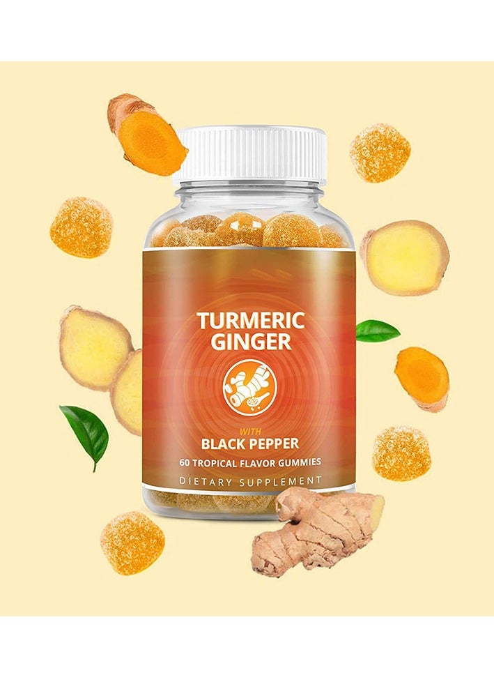 جينجر علكات الزنجبيل بالكركم مع الفلفل الأسود، علكات النكهة الاستوائية، مضادة للالتهابات ومضادات الأكسدة، صحة الجلد، مكمل غذائي للكركمين 60 علكة - Image 1
