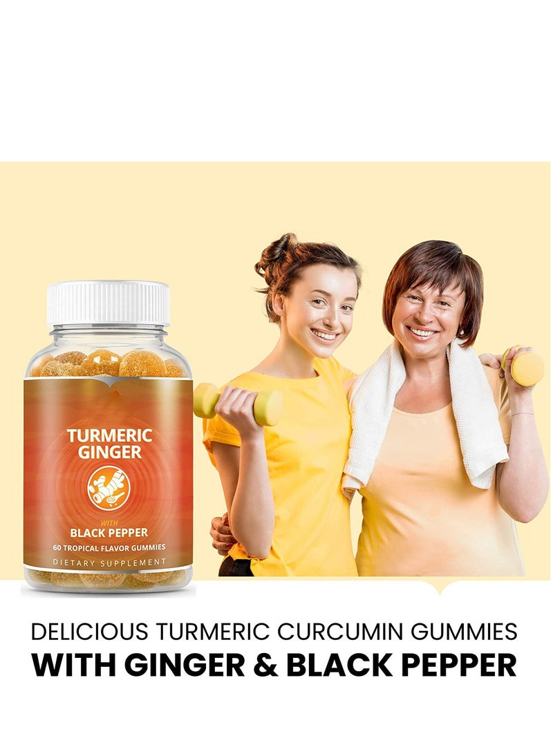 جينجر علكات الزنجبيل بالكركم مع الفلفل الأسود، علكات النكهة الاستوائية، مضادة للالتهابات ومضادات الأكسدة، صحة الجلد، مكمل غذائي للكركمين 60 علكة - Image 2