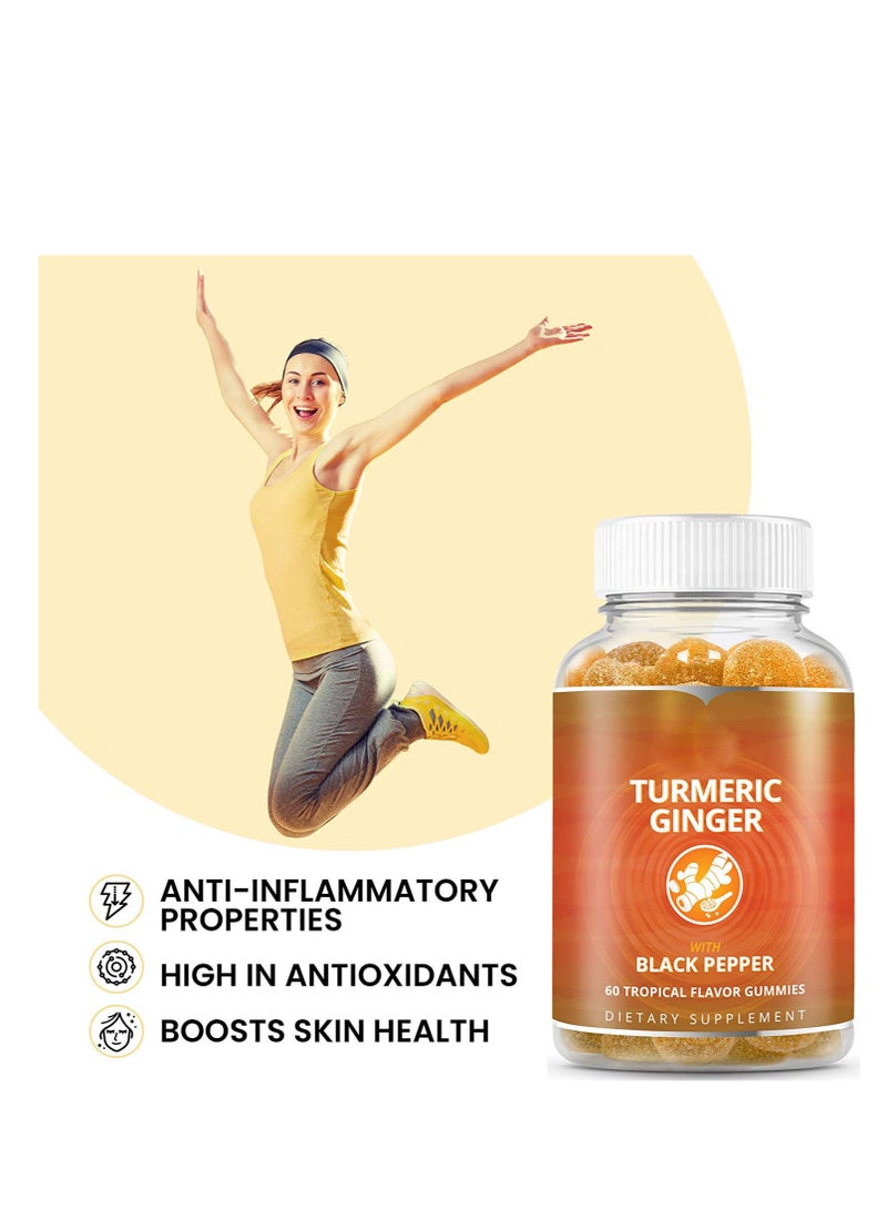 جينجر علكات الزنجبيل بالكركم مع الفلفل الأسود، علكات النكهة الاستوائية، مضادة للالتهابات ومضادات الأكسدة، صحة الجلد، مكمل غذائي للكركمين 60 علكة - Image 3