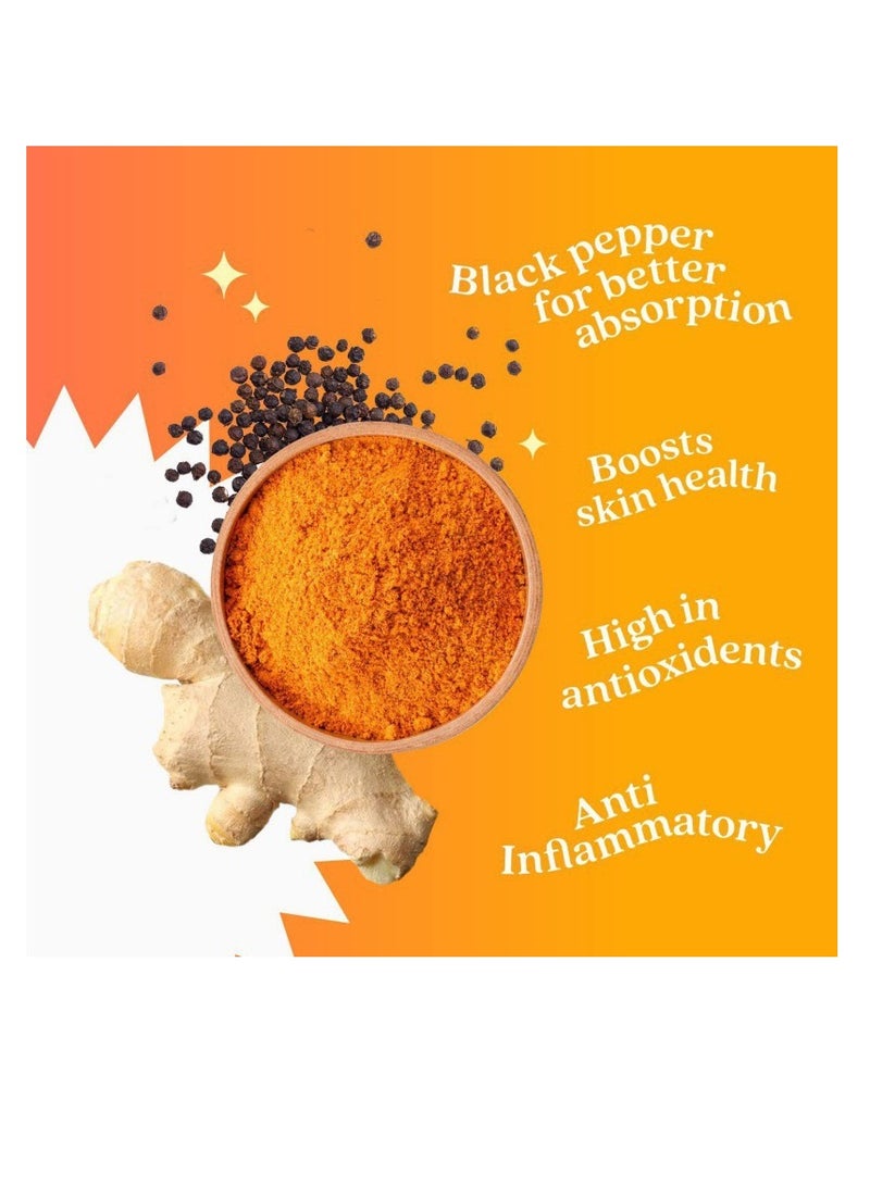 جينجر علكات الزنجبيل بالكركم مع الفلفل الأسود، علكات النكهة الاستوائية، مضادة للالتهابات ومضادات الأكسدة، صحة الجلد، مكمل غذائي للكركمين 60 علكة - Image 4