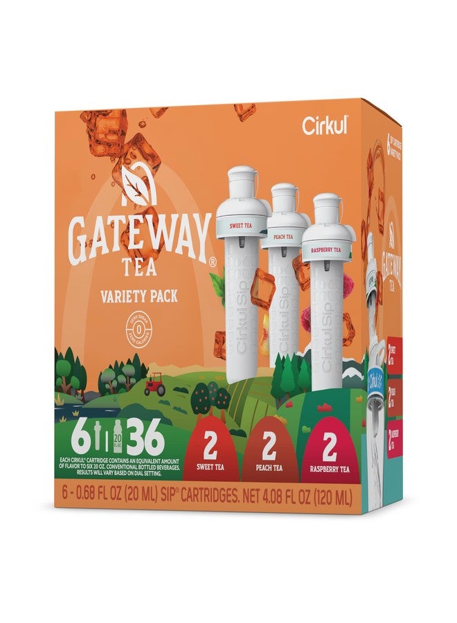 Cirkul Gateway Tea Flavor Cartridge Variety Pack with Caffeine, 6-Pack (2 Sweet, 2 Peach, 2 Raspberry), No Sugar, Zero Calorie Drink Mix - Image 1