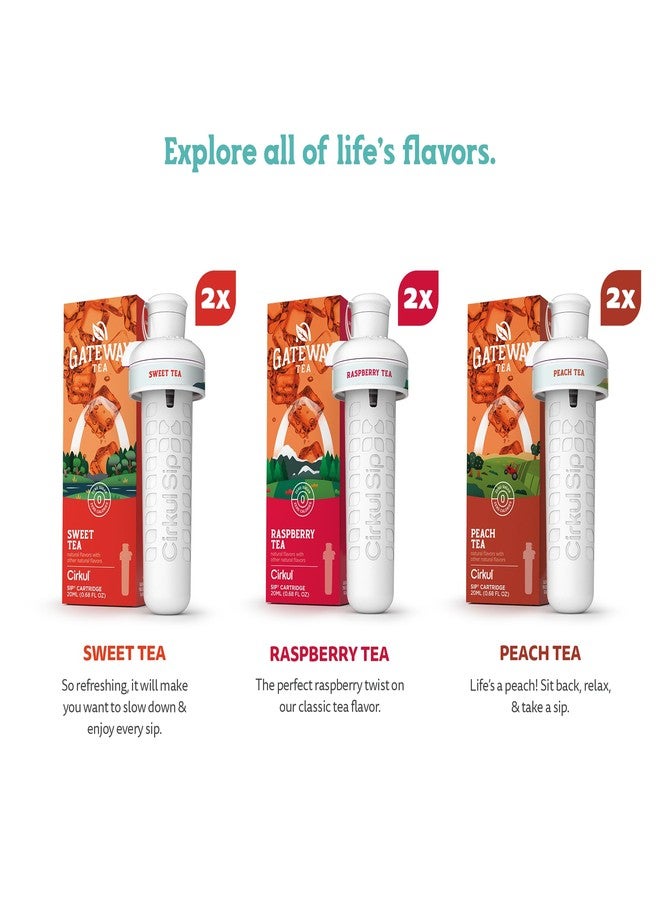 Cirkul Gateway Tea Flavor Cartridge Variety Pack with Caffeine, 6-Pack (2 Sweet, 2 Peach, 2 Raspberry), No Sugar, Zero Calorie Drink Mix - Image 2
