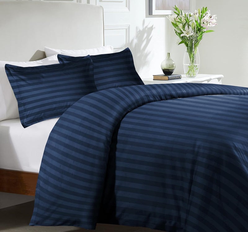MOONLIGHT20015 , Single Bed Linen Set, Soft, with 1 Matching Pillowcase, Navy Stripes (Navy Blue, Single) - Image 2