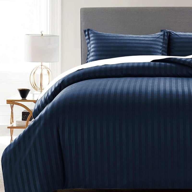 MOONLIGHT20015 , Single Bed Linen Set, Soft, with 1 Matching Pillowcase, Navy Stripes (Navy Blue, Single) - Image 5