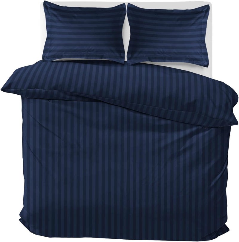 MOONLIGHT20015 , Single Bed Linen Set, Soft, with 1 Matching Pillowcase, Navy Stripes (Navy Blue, Single) - Image 3