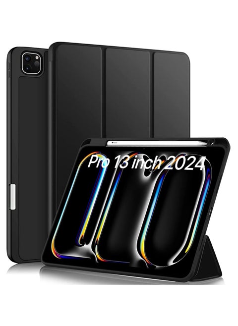 Case for iPad Pro 13-inch (M4) 2024 Tri-Fold Smart Tablet PU Leather Case, Hard PC Back Shell Slim Case Multi- Viewing Angles Stand Hard Shell Folio Case Cover with Auto Wake up