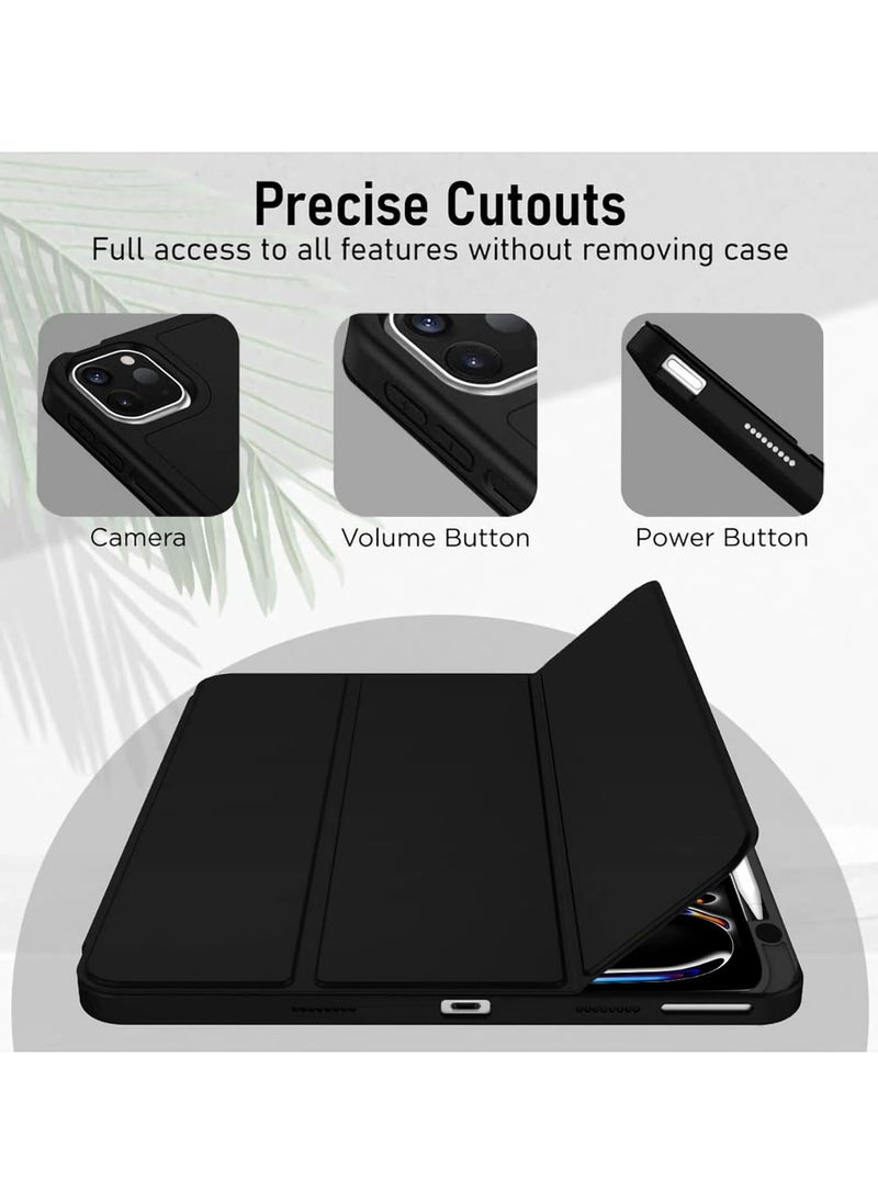 Case for iPad Pro 13-inch (M4) 2024 Tri-Fold Smart Tablet PU Leather Case, Hard PC Back Shell Slim Case Multi- Viewing Angles Stand Hard Shell Folio Case Cover with Auto Wake up