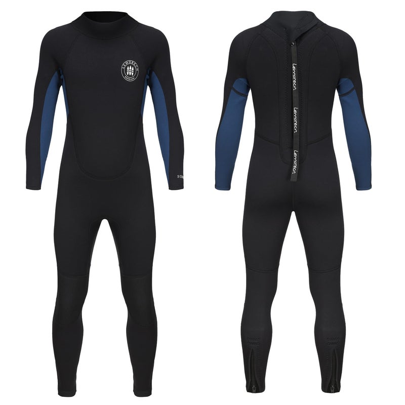 Lemorecn Kids 3mm Back Zip Full Wetsuit for Boys Girls Toddlers4131blacknavy4 - Image 2