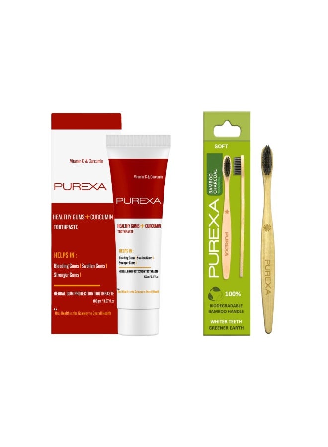 PUREXA Healthy Gums Gum Care Toothpaste (100G) With Bamboo Charcoal Toothbrush - Image 1