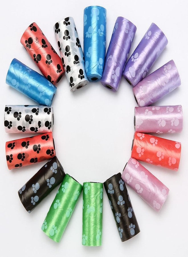 PRANIJ 240 Leak-Proof Dog Poop Waste Bags with Paw Prints Thick Tear-Resistant, Scent-Free, Colorful Pet Cleanup Rolls for Outdoor Walking Travel (16 Rolls, 15 Bags Each) - Image 1