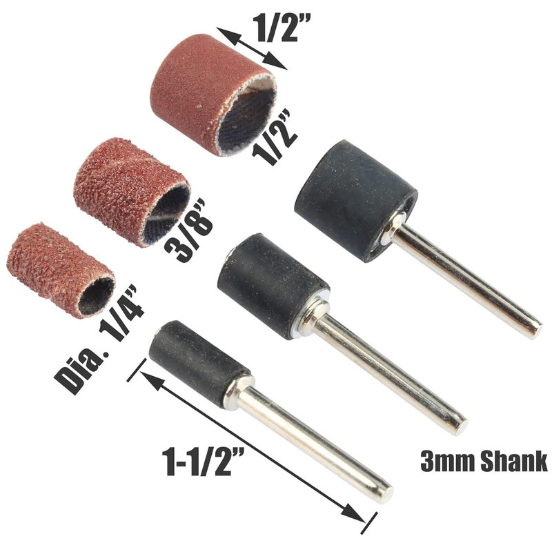Yakamoz 132Pcs Sanding Drums Kit, 80 120 180 Grit Sanding Bands Mini Drum Sander Sleeves with 3mm Shank Drum Sanding Mandrels for Drill Dog Nail Grinder fits Dremel Rotary Tools - Image 5