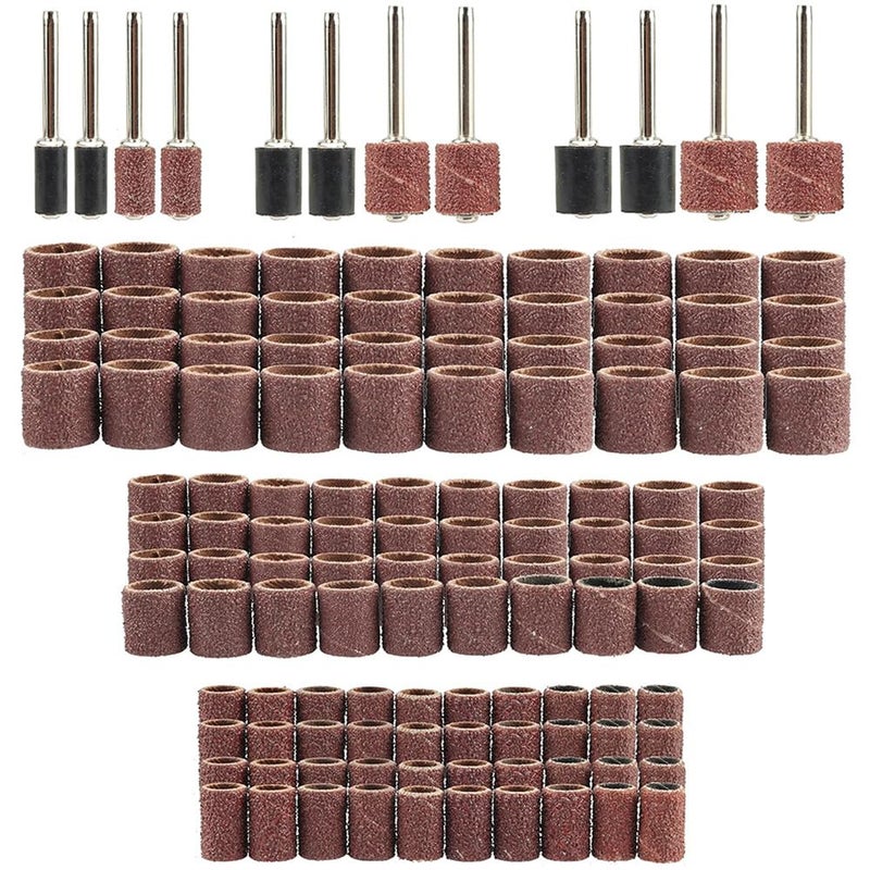 Yakamoz 132Pcs Sanding Drums Kit, 80 120 180 Grit Sanding Bands Mini Drum Sander Sleeves with 3mm Shank Drum Sanding Mandrels for Drill Dog Nail Grinder fits Dremel Rotary Tools - Image 1
