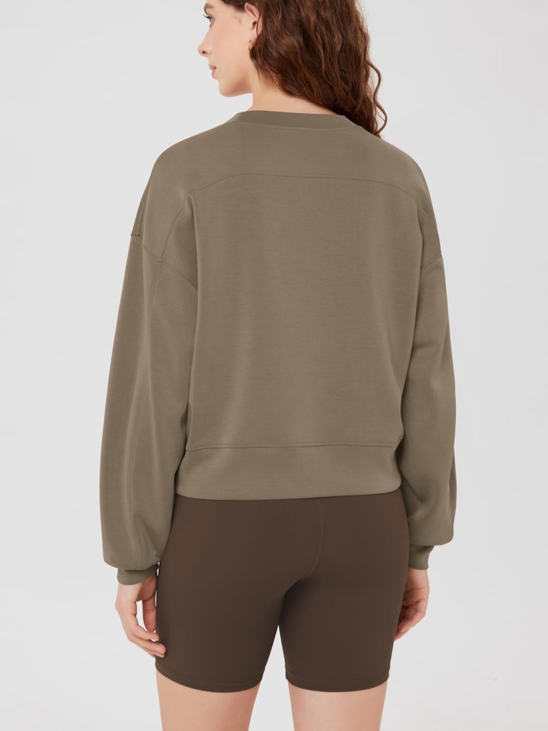 ODODOS Modal Soft Long Sleeve Cropped Sweatshirts for Women Oversized Crew Neck Pullover Crop Top, Espresso, Small - Image 2
