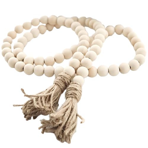 Sivya 58in Farmhouse Beads Wood Bead Garland with Tassels (Natural Wood, 58in/1Pcs) - Image 1