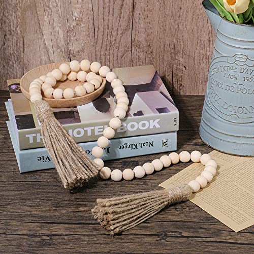 Sivya 58in Farmhouse Beads Wood Bead Garland with Tassels (Natural Wood, 58in/1Pcs) - Image 2