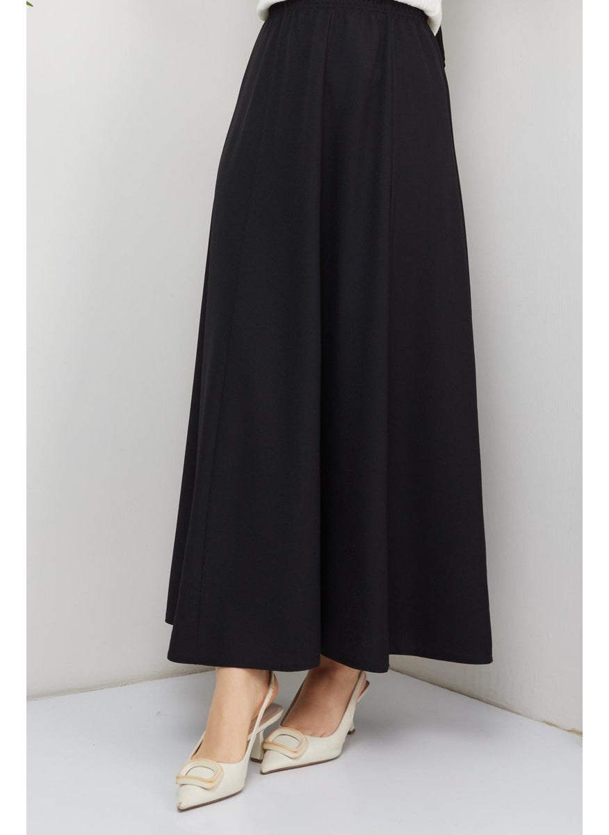 Günay Karaca Elastic Waist Sand Crepe Fabric Eight Piece Wide Comfortable Skirt 20231  - Image 2
