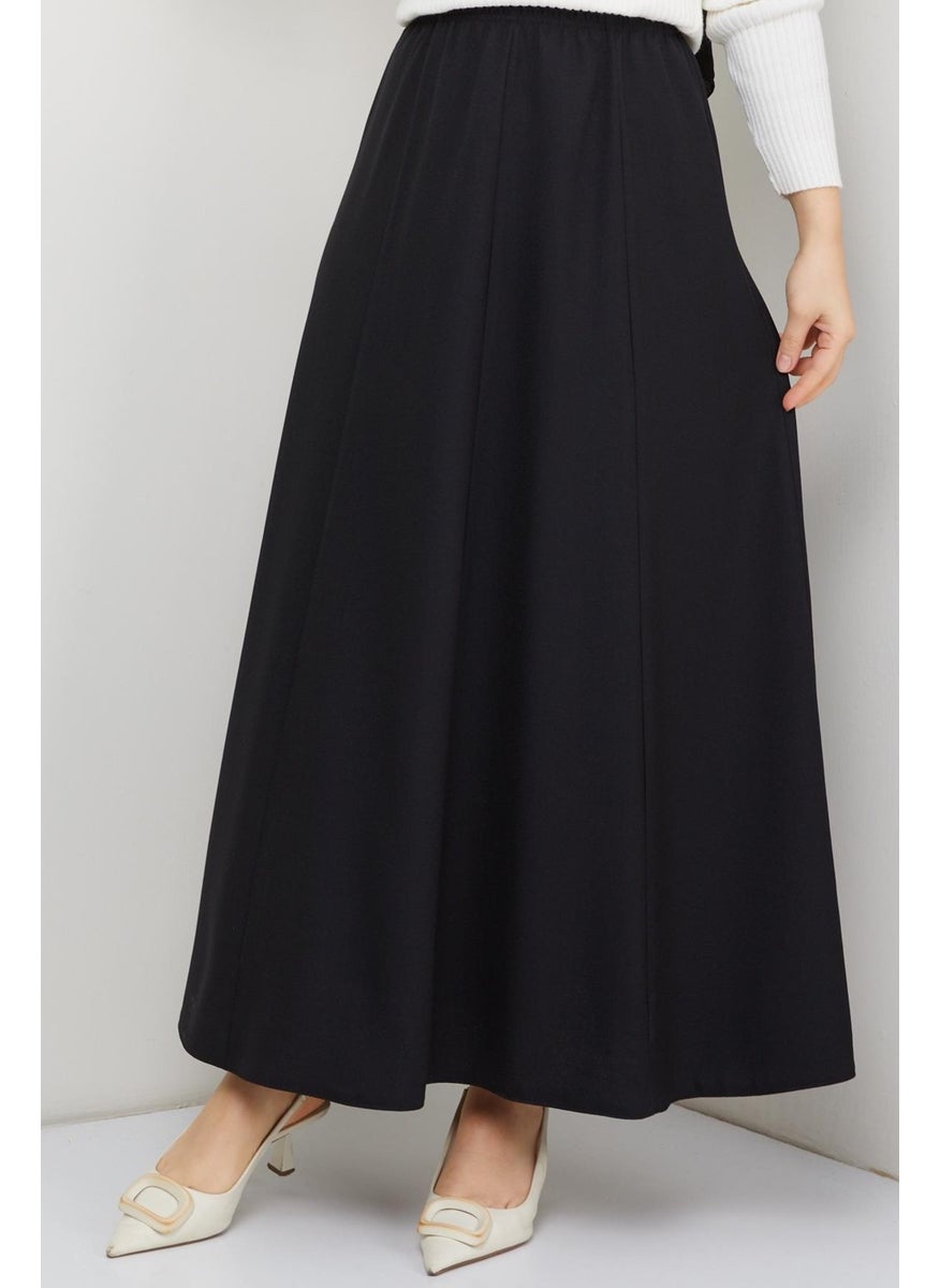 Günay Karaca Elastic Waist Sand Crepe Fabric Eight Piece Wide Comfortable Skirt 20231  - Image 4