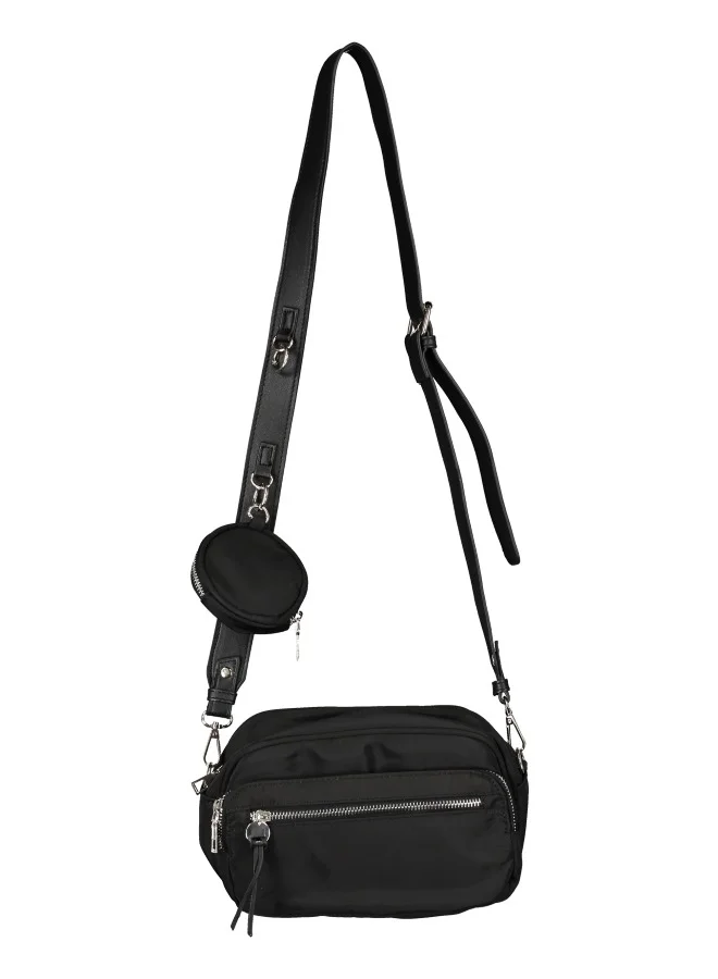 HaILYS Stylish Black Nylon Crossbody Bag with Coin Pouch