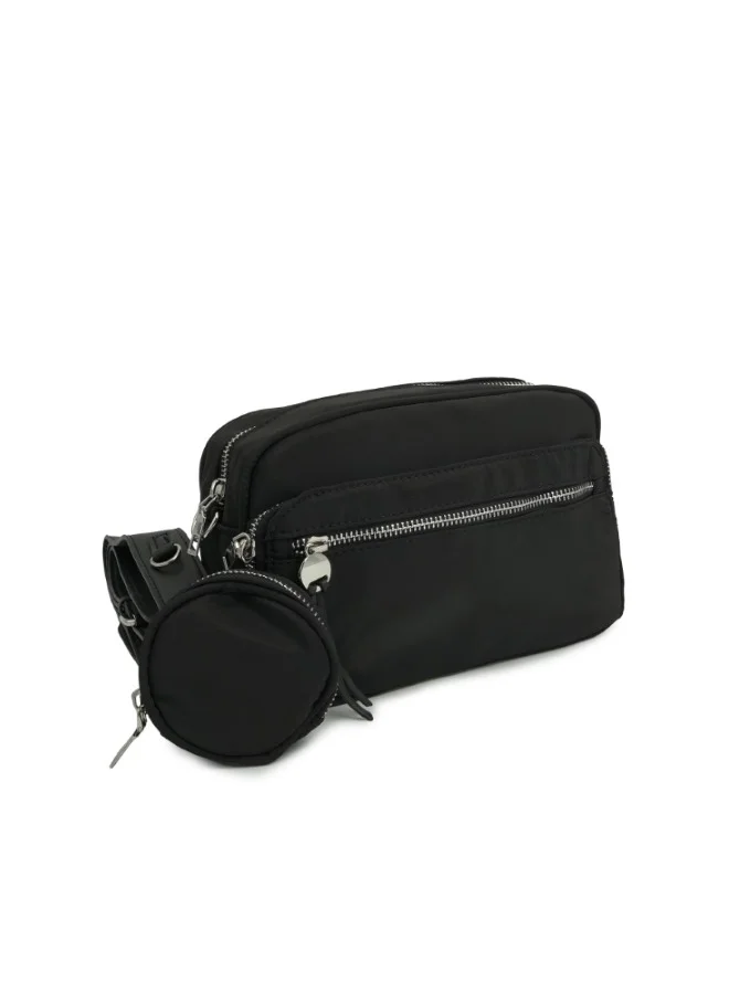 HaILYS Stylish Black Nylon Crossbody Bag with Coin Pouch