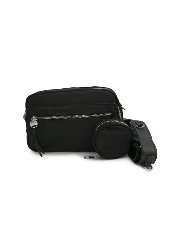HaILYS Stylish Black Nylon Crossbody Bag with Coin Pouch