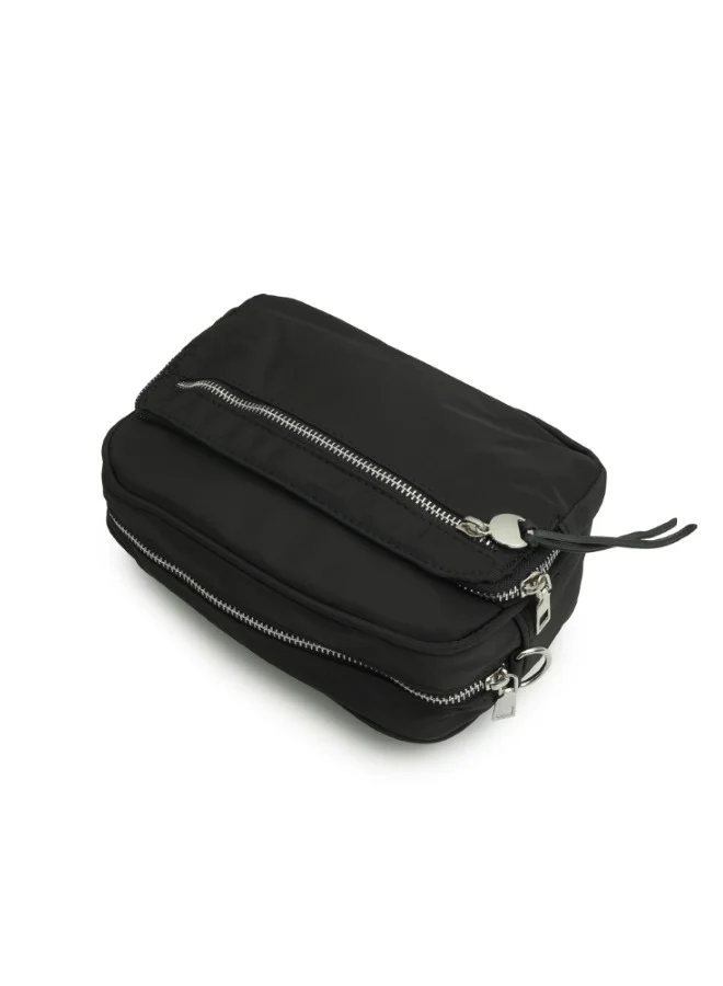 HaILYS Stylish Black Nylon Crossbody Bag with Coin Pouch