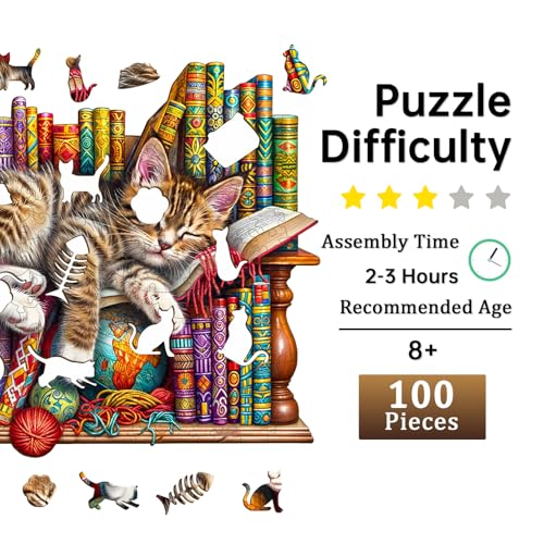 Jigfoxy Wooden Puzzles for Adults Cat Wood Puzzle for Adults Unique AnimalShaped Wooden Jigsaw Puzzle Christmas Thanksgiving Gifts for Puzzle Lovers Family and Friends S85 69in100pcs - Image 5