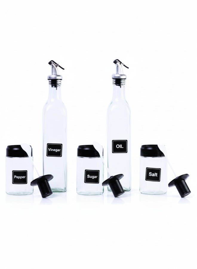 CASA HOME CasaHome Deluxe 5-Piece Glass Condiment Set Oil Vinegar Dispensers Shakers Airtight Egypt - Image 2