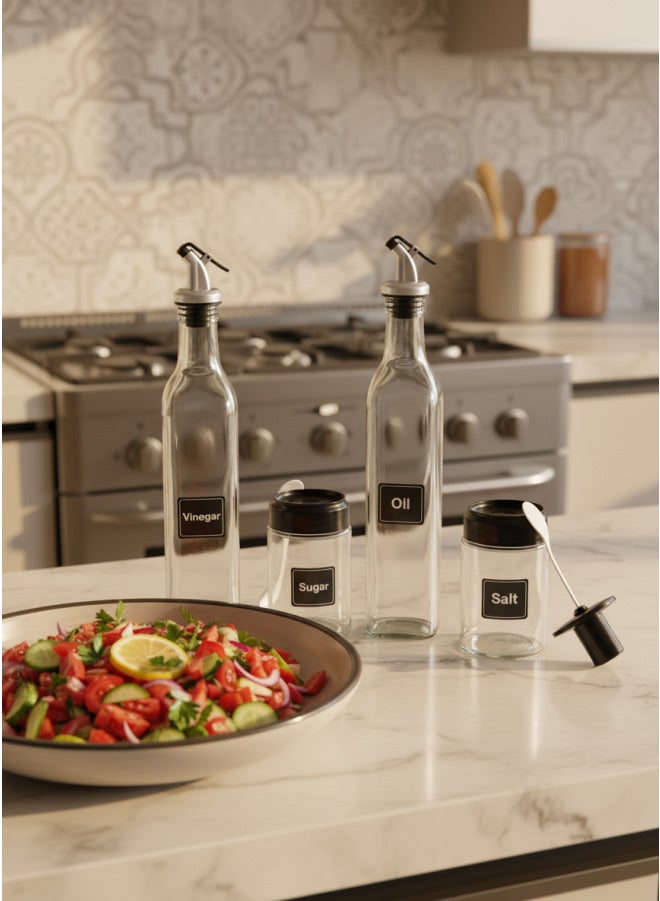 CASA HOME CasaHome Deluxe 5-Piece Glass Condiment Set Oil Vinegar Dispensers Shakers Airtight Egypt - Image 1