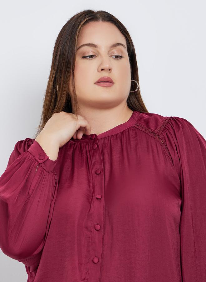 Styli Plus Size Burgundy Long Sleeve Blouse - Image 4