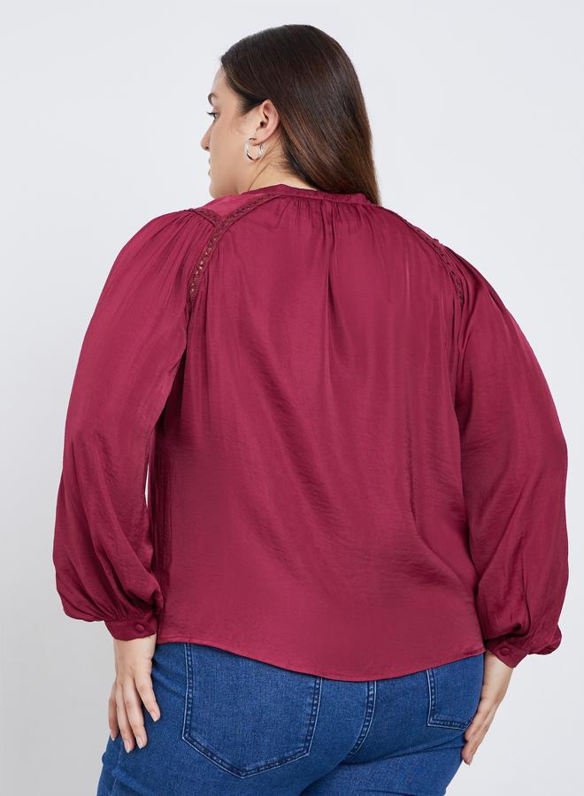 Styli Plus Size Burgundy Long Sleeve Blouse - Image 5