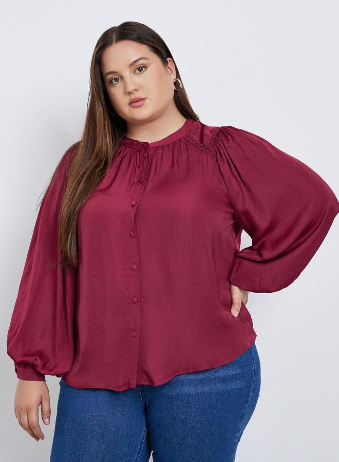 Styli Plus Size Burgundy Long Sleeve Blouse - Image 1