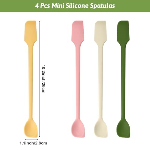 CATOSUM 4 Pcs Mini Silicone Spatulas, Multifunctional Small Scrapers for Kitchen, Cosmetics & Jars, Reusable Stirrer for Jam, Lotion, Narrow & Thin Bottles, Colorful - Image 4