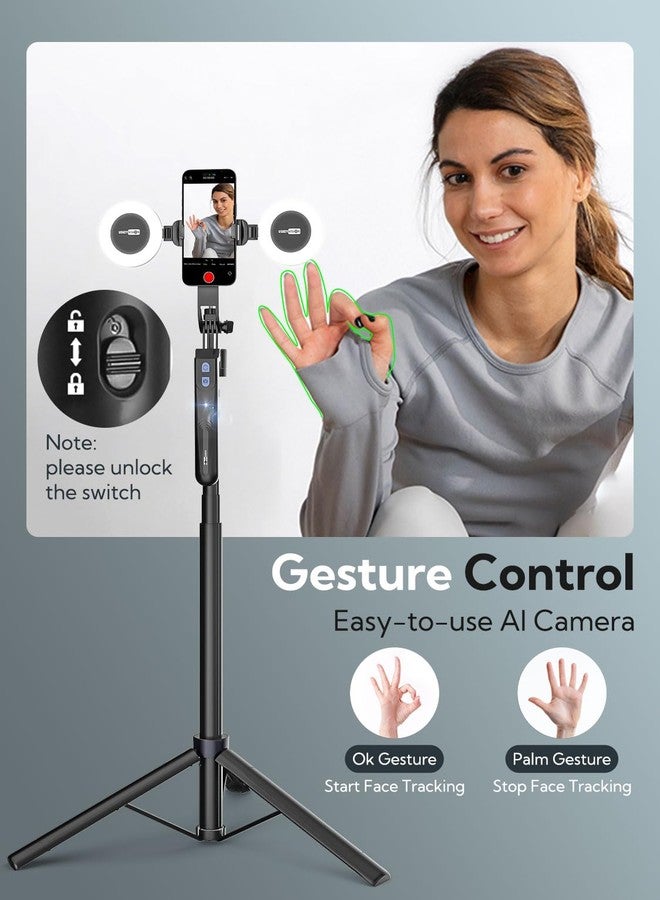 USKEYVISION Auto Face Tracking Tripod 360 Rotation,Phone Tripod for iPhone w/Fill Light,Selfie Stick for iPhone w/Remote Control,70” Phone Holder Video Recording for Content Creators TikTok(UTK-02) - Image 3