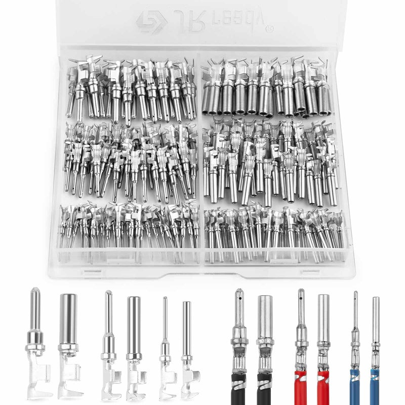 JRready ST6441 Deutsch Contact Kit, Deutsch Stamped Pin, Open Barrel Contacts Kit Size 12 16 20 Male Pins and Female Sockets Support Wire Guage 22-12AWG for DTP, DT, DTM Series Connectors 180pcs - Image 1