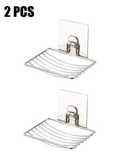 HY 2 Pcs Shower Soap Dish, 304 Stainless Steel Bar Soap Holder Wall Mounted, Self Adhesive Sponge Holder for Bathroom/Shower/Kitchen (Silver)  - Image 1