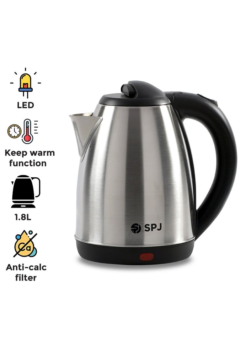 SPJ 1.8L Electric Kettle 1500W – 304 Stainless Steel, Fast Boil, LED Indicator, Auto Shut-Off, Cordless for Home & Office - Image 2