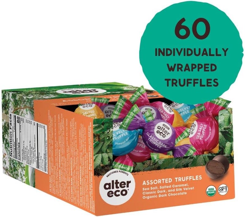 alter eco ترافلز الشوكولاتة الداكنة المتنوعة من ألتر إيكو - ملح البحر، كراميل مملح، داكن كلاسيكي، حرير مخملي - مجموعة 60 حبة - Image 2