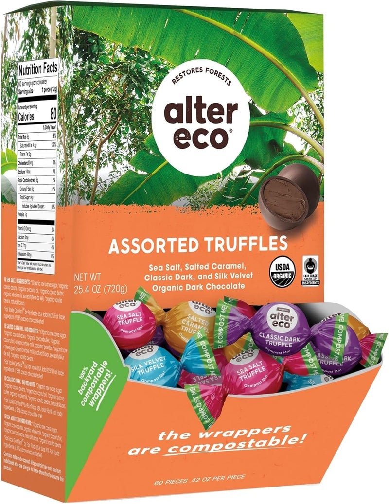 alter eco ترافلز الشوكولاتة الداكنة المتنوعة من ألتر إيكو - ملح البحر، كراميل مملح، داكن كلاسيكي، حرير مخملي - مجموعة 60 حبة - Image 1