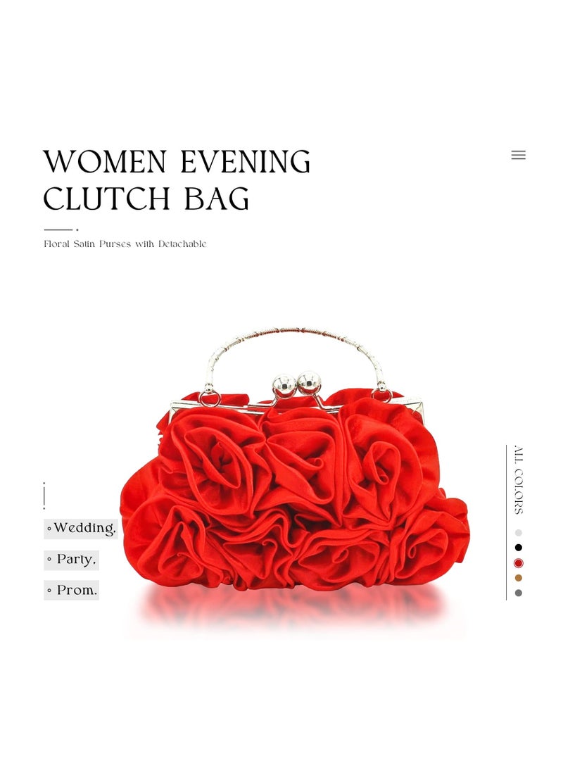 SYOSI Women Evening Clutch Bag Floral Satin Purses Detachable Strap Clutch Bag Floral Clutch Bag Detachable Strap Purses Floral Clutch Bag for Wedding, Party, Prom - Image 2