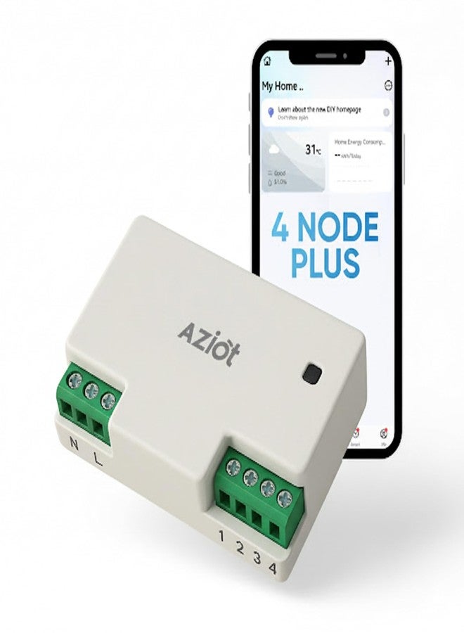 AZIOT 4 Node Plus Smart Switch (1 x 16A Load) | WiFi + Bluetooth | Voice Control | Timer Function | Made in India | Compatible with Alexa & Google Assistant - Image 1