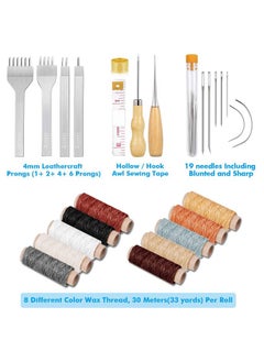 cridoz 35 Pcs Leather Stitching Pouch Kit With 4Mm Prong Sewing Hole Punch Leather Sewing Tools Waxed Thread And Large Eye Stitching Needles For Beginner Leather Sewing Working Crafting Projects  - Image 2