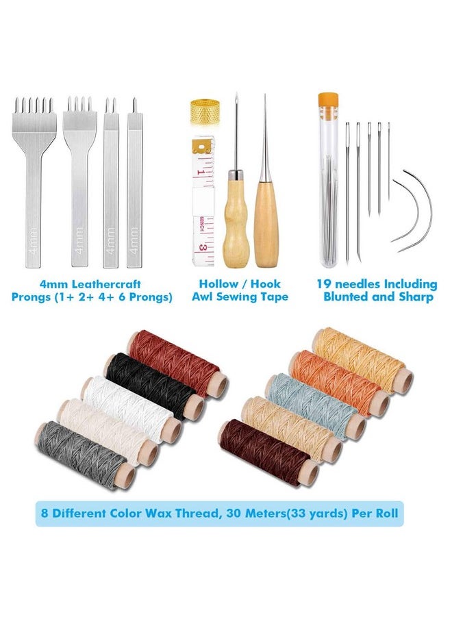 cridoz - 35 Pcs Leather Stitching Pouch Kit With 4Mm Prong Sewing Hole Punch Leather Sewing Tools Waxed Thread And Large Eye Stitching Needles For Beginner Leather Sewing Working Crafting Projects - Image 1